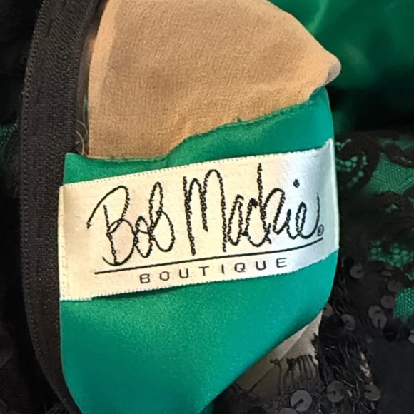 Bob Mackie boutique green black maxi gown dress with floral lace top